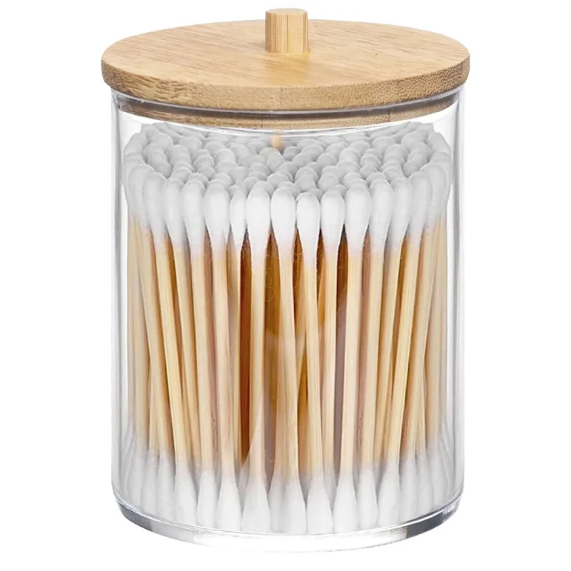 Porta Cotonete C/ Tampa Bambu 9,5x6,7cm em Plástico Livon