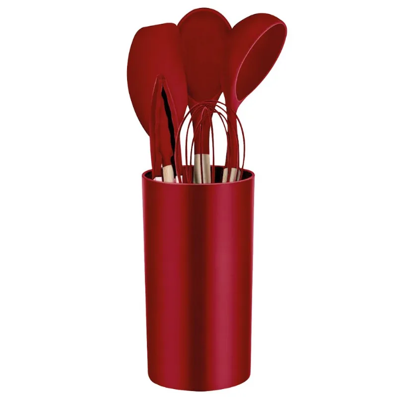 Kit Utensílios 7 Peças em Silicone Livon-Vermelho