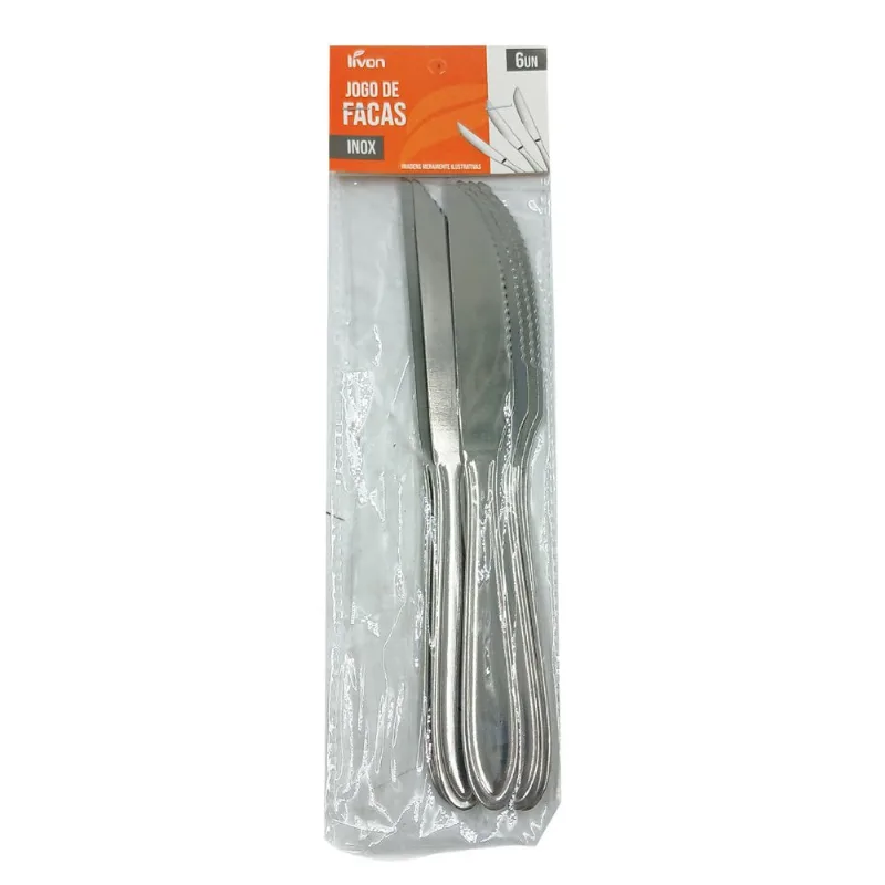 Jogo de Faca 6 Peças 21cm em Aço Inox Livon