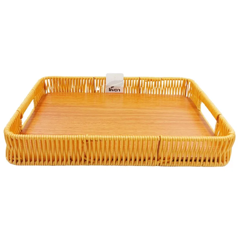 Bandeja Tramada 26x16cm em Plástico Livon-Bege