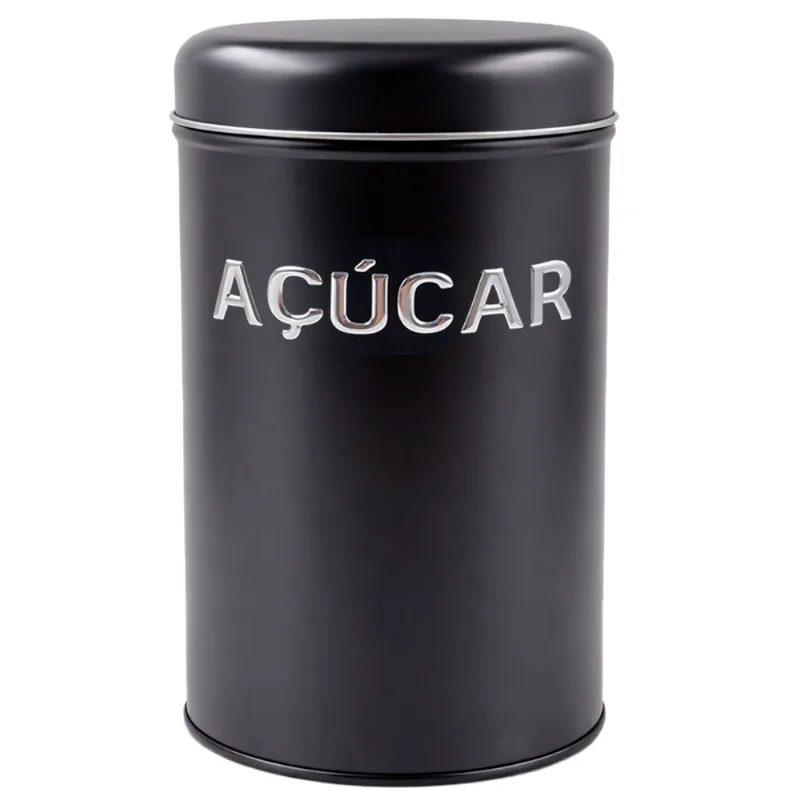 Lata Café/Açúcar 15x10cm em Metal Livon-Modelo 1 Preto Açúcar