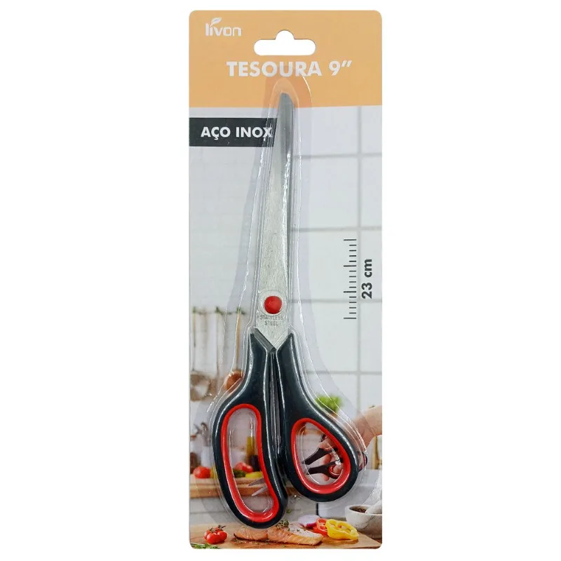 Tesoura Multiuso 23cm em Aço Inox Livon Kit Tesoura Multiuso 19cm em Aço Inox Livon