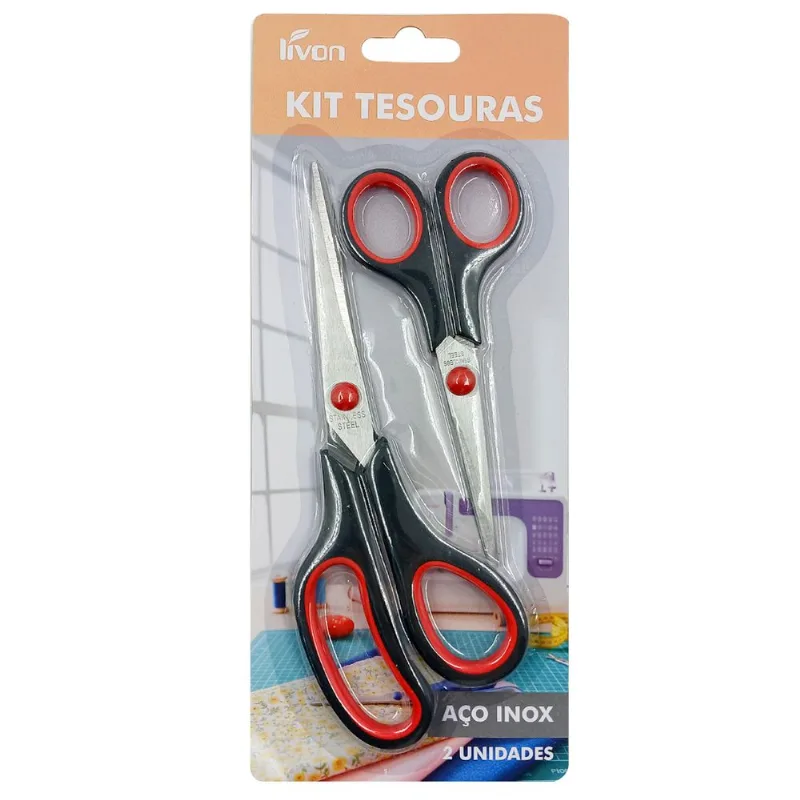 Kit Tesoura Multiuso 19cm em Aço Inox Livon