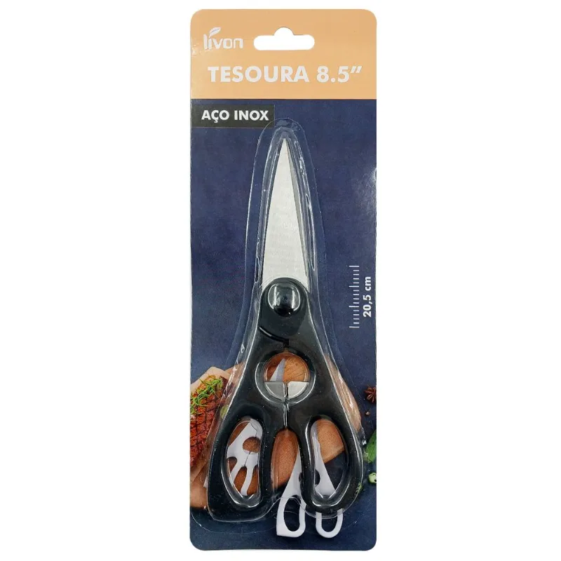 Tesoura Multiuso 20cm em Aço Inox Livon Kit Tesoura Multiuso 19cm em Aço Inox Livon