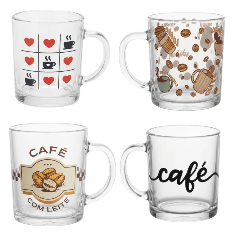 Caneca de Vidro Estampa Cafézinho 230ml - Modelos Sortidos - Onyx