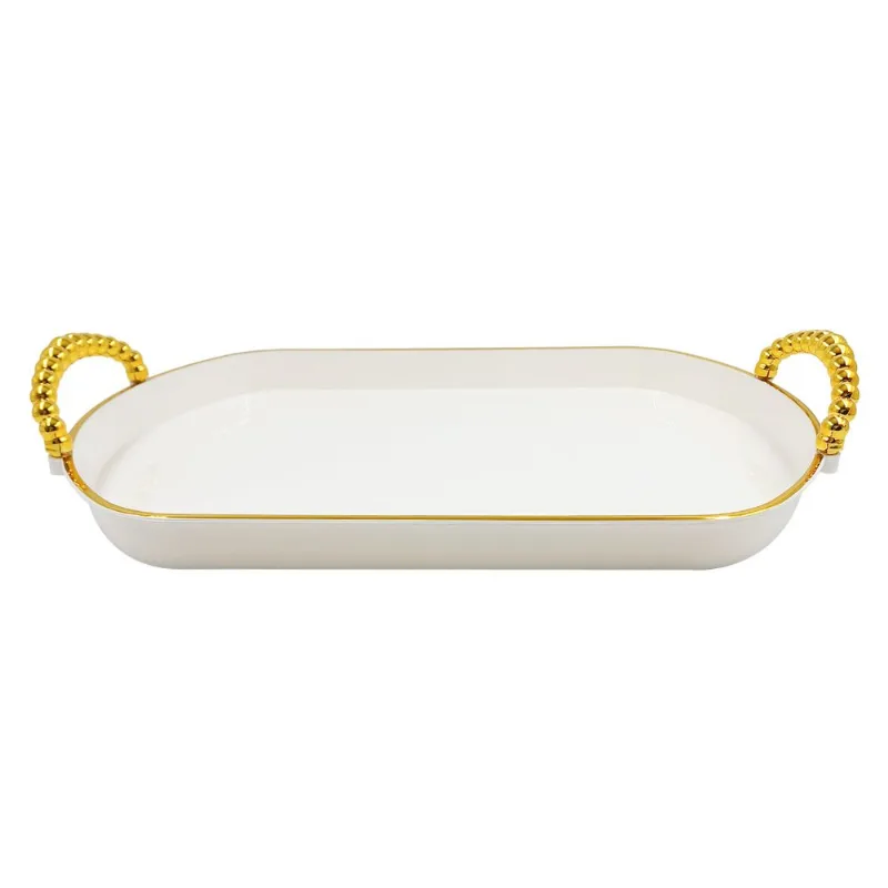 Bandeja Graffiato Decorativa 35x25cm em Plástico Livon-Dourado