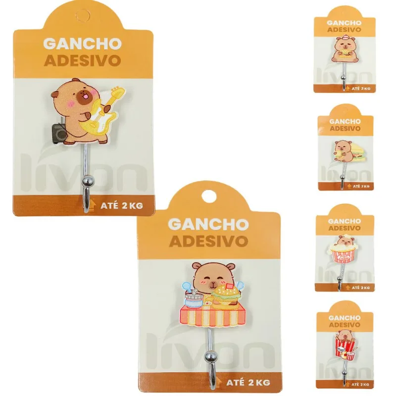 Gancho Adesivos Capivara 9x5cm em Plástico Livon