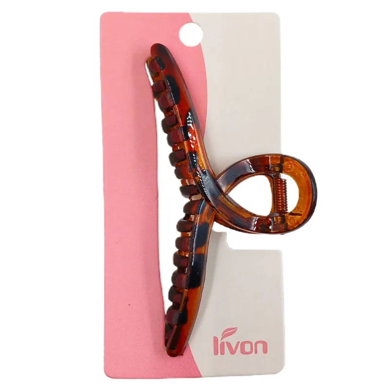 Prendedor de Cabelo 11cm em Plastico Livon-Marrom Oncinha