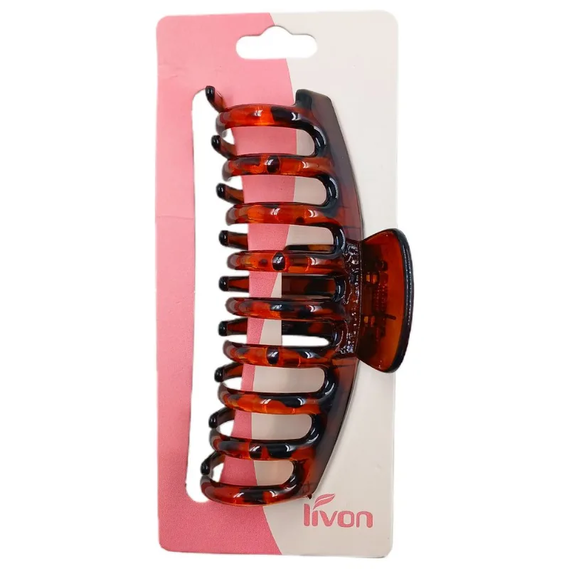 Prendedor de Cabelo 11cm em Plastico Livon-Marrom Oncinha