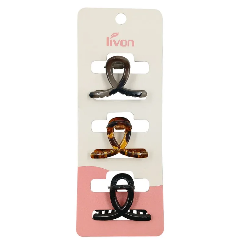 Kit Prendedor de Cabelo 3 Peças 8x11cm em Plastico Livon-Modelo 1 Brilhante