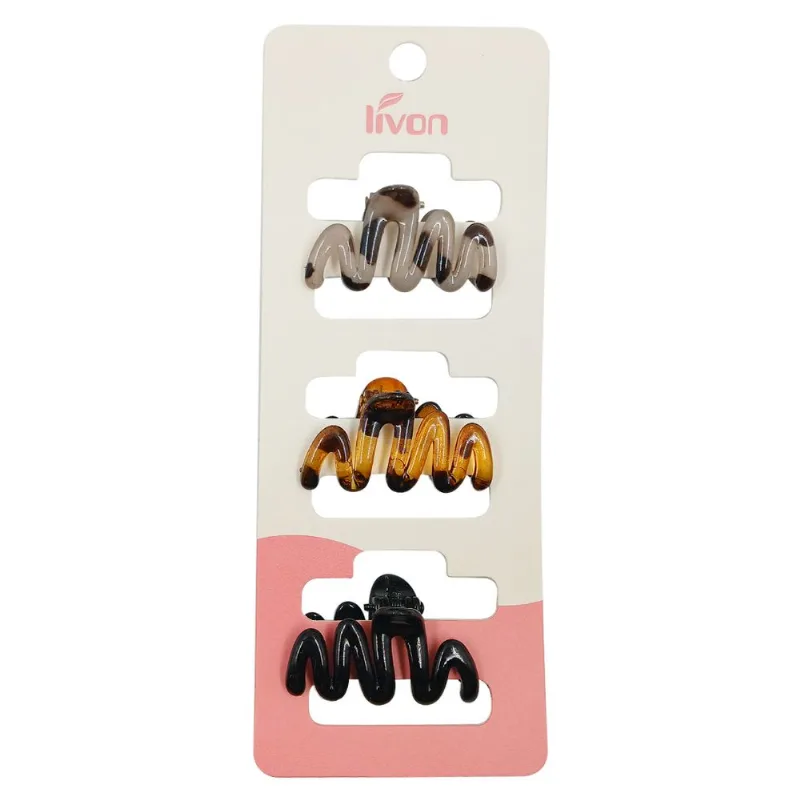 Kit Prendedor de Cabelo 3 Peças 3x5cm em Plastico Livon-Model 1 Brilhante