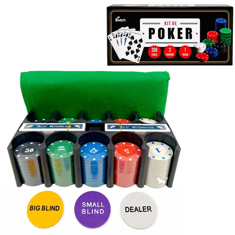 Jogo Poker C/ Fichas Numeradas e Baralhos em Plástico Livon