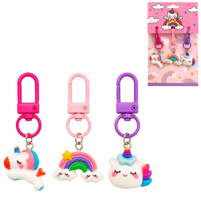 Jogo de Chaveiro Unicornio C/ 3 Peças em Plástico Livon