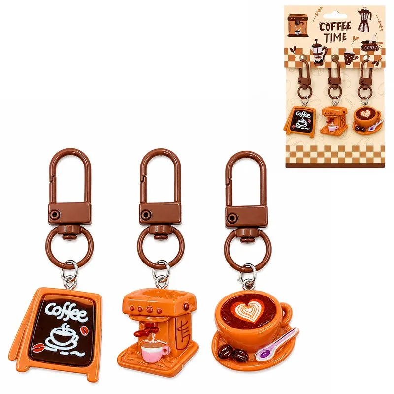Jogo de Chaveiro Coffee C/ 3 Peças em Plástico Livon