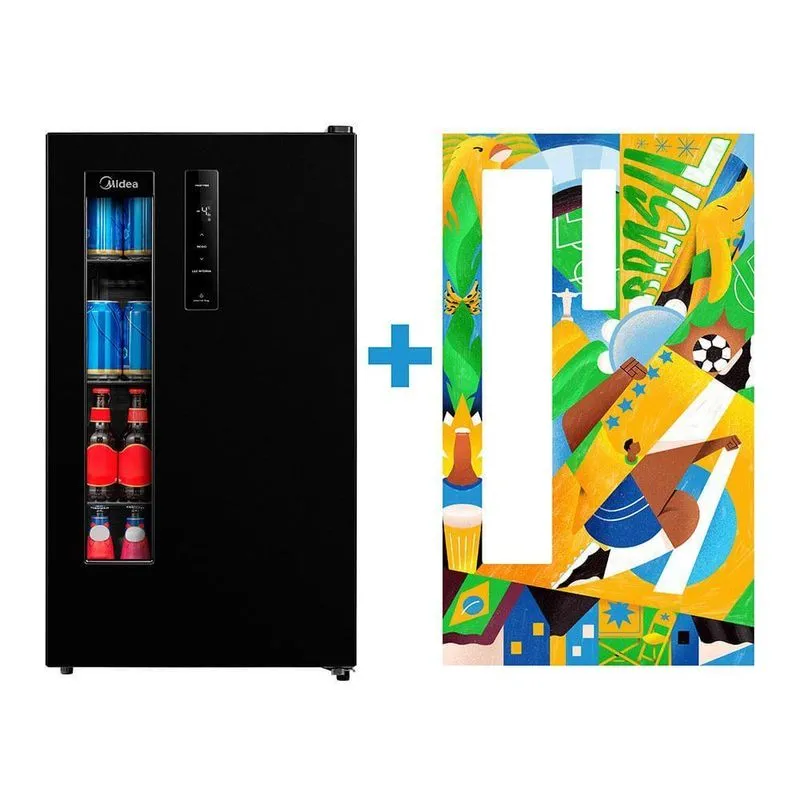 Kit Cervejeira Frost Free 82l Painel Touch Led Com Ímã Personalizado Preta Midea Mdrx150fggdx01 110v