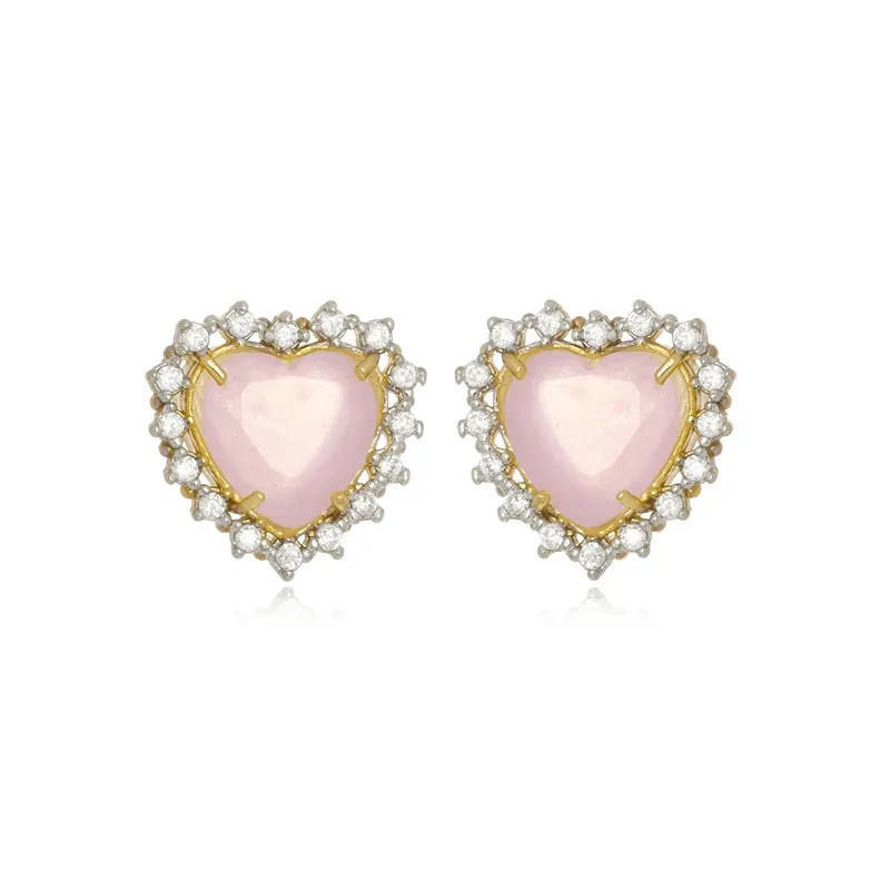Brinco Boca Santa Semijoias Coração Facetado Ouro Amarelo