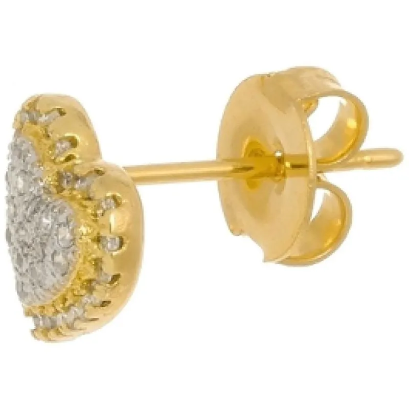 Brinco Coração Zirconias Ouro Amarelo 18k 1,8g Semijoia