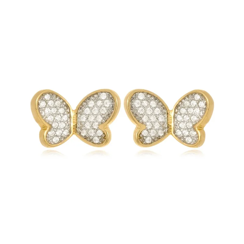Brinco Borboleta Zirconias Boca Santa Semijoias Ouro Amarelo