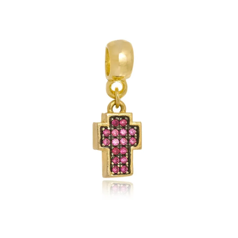 Pingente Boca Santa Semijoias Crucifixo Rubi Ouro Amarelo
