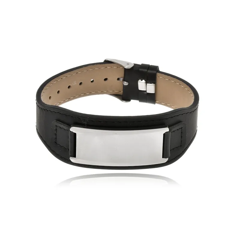Bracelete Boca Santa Semijoias Couro Preto com Chapa Inox