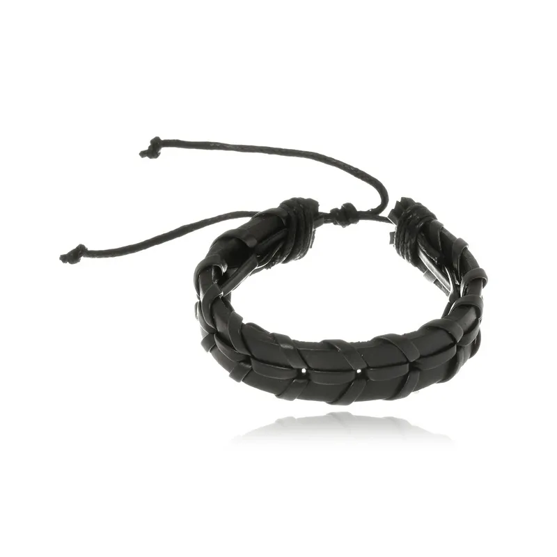 Pulseira Boca Santa Semijoias Couro Preto Trançado Regulável
