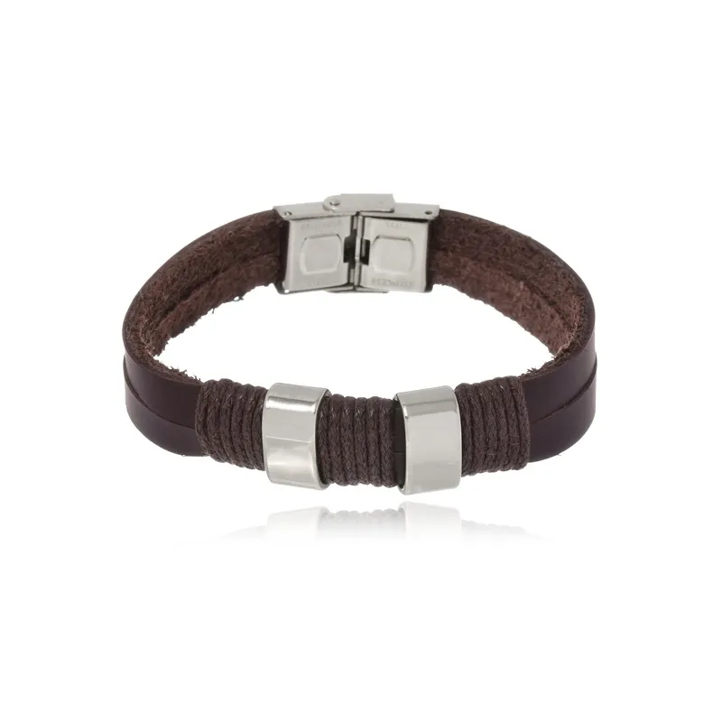 Bracelete Boca Santa Semijoias em Couro Marrom e Aço Inox