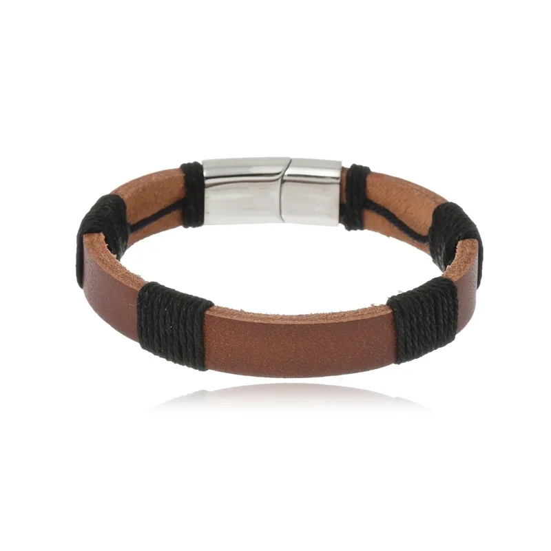 Bracelete Boca Santa Semijoias em Couro Marrom e Aço Inox