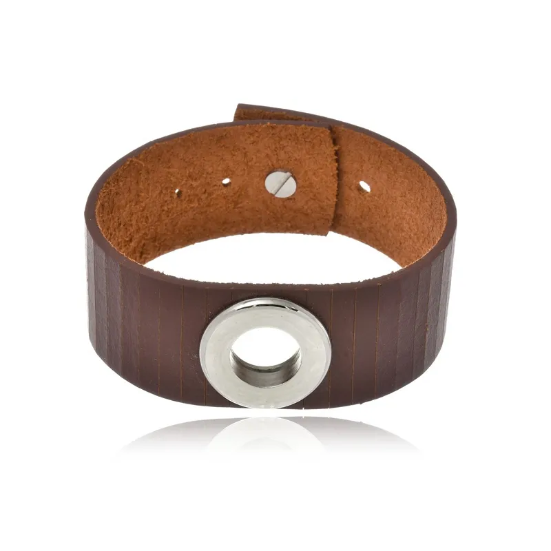Bracelete Boca Santa Semijoias em Couro Marrom e Aço Inox
