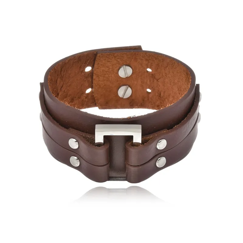 Bracelete Boca Santa Semijoias Couro Marrom E Aço Inox