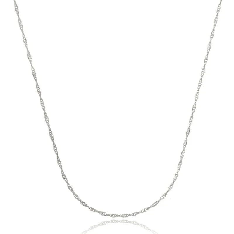 Corrente Cingapura Em Semijoia Banho 18k Ouro Branco 40cm