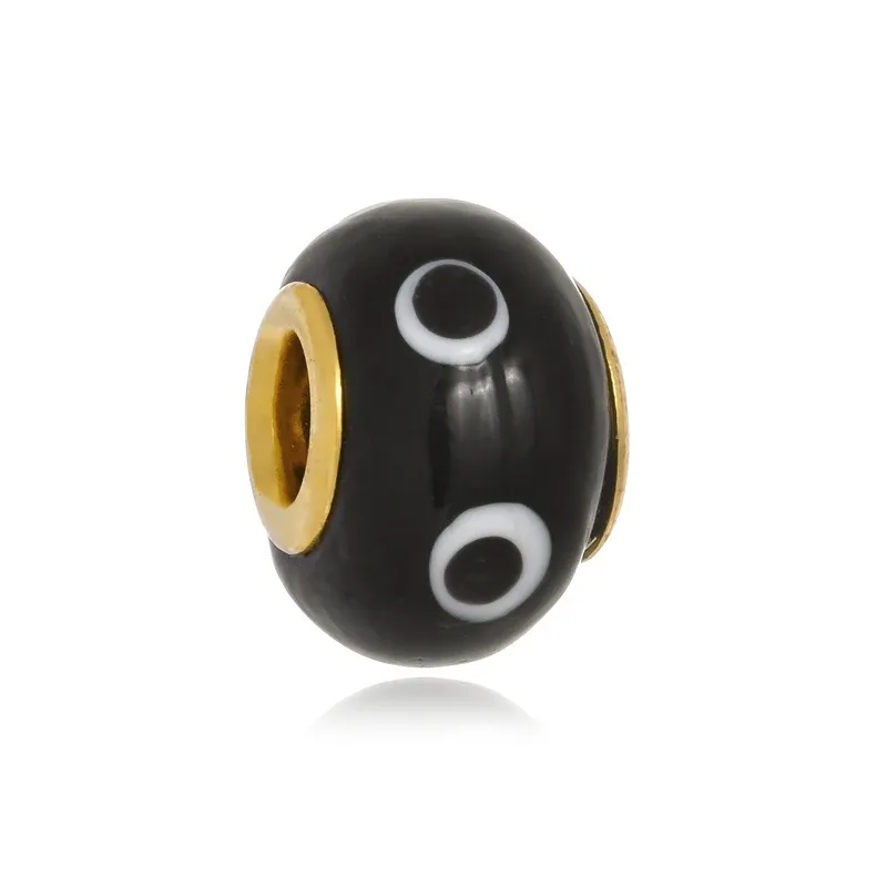 Berloque Boca Santa Semijoias Murano Negro com Bolas Brancas