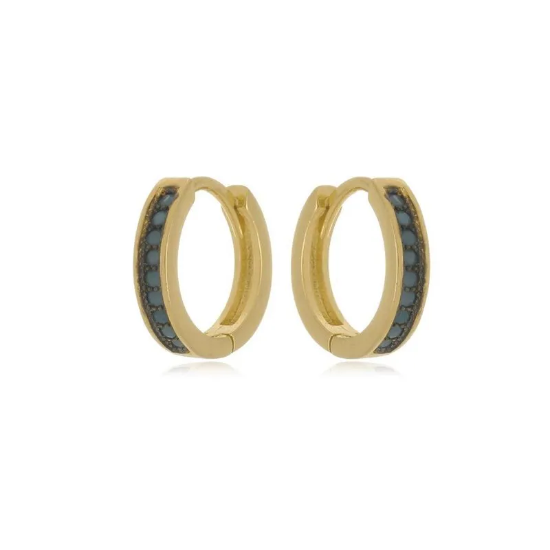 Brinco Argola Média Ouro 18k - Turquesa - 1,40x1,40cm