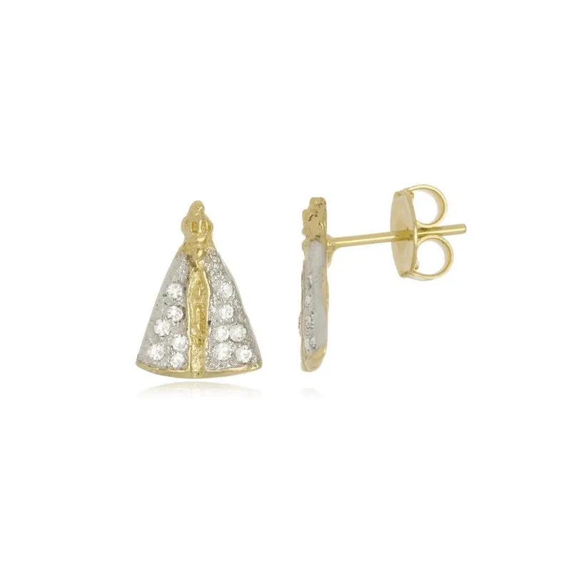 Brinco n. Sra. Banho Ouro 18k Zircônias 1,5g 1,5cm