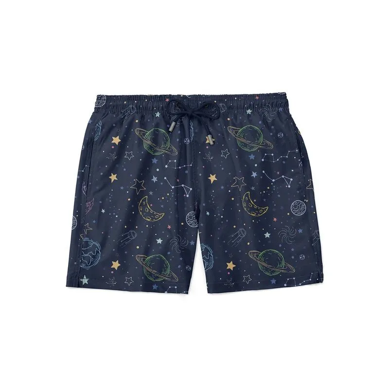 Short Banho Estampado Praia Piscina Masc. Verão Galáxia