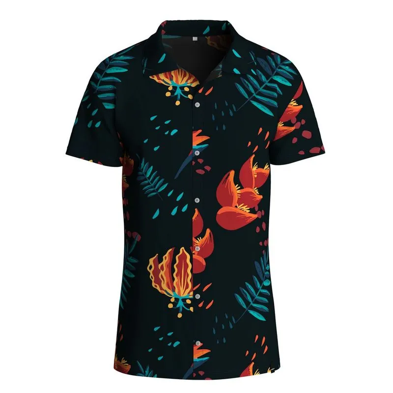 Camisa Estampa Total Floral De Botão Manga Curta