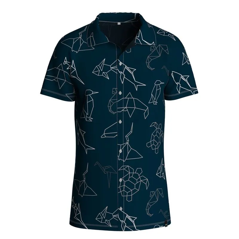 Camisa Estampa Total Origami De Botão Manga Curta