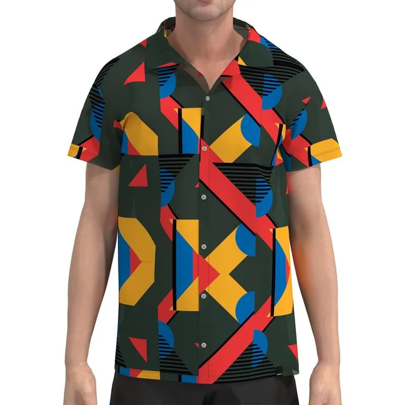 Camisa Estampa Total Geométrico De Botão Manga Curta