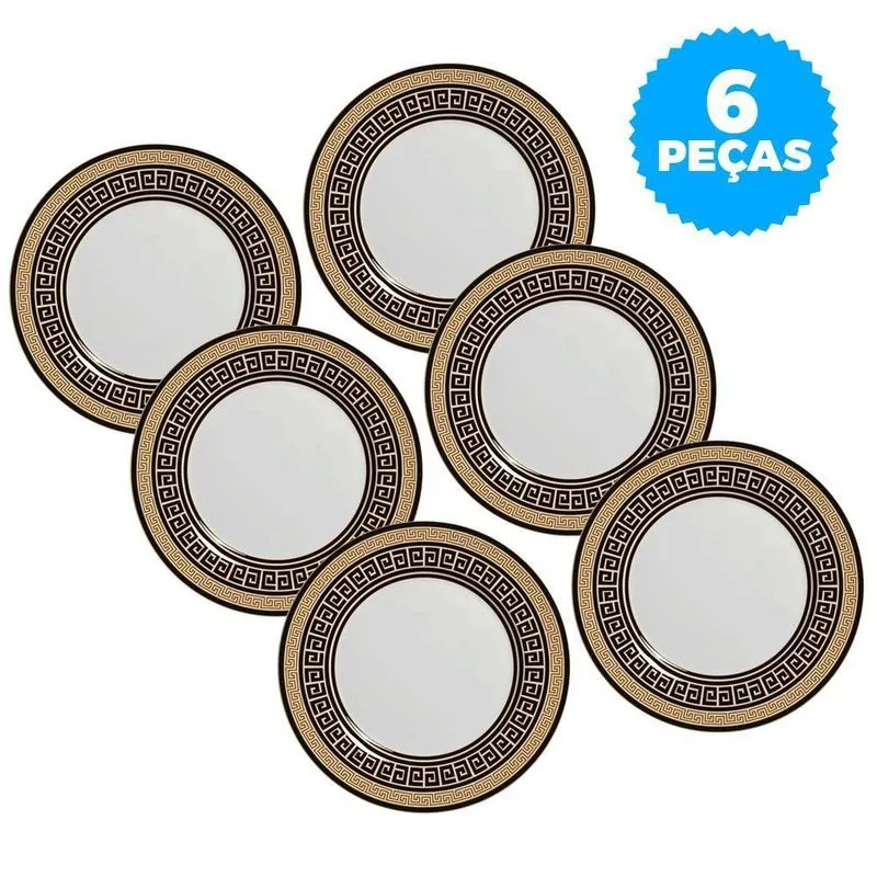 Conjunto Alleanza 6 Pratos Sobremesa Grega Preto Plus