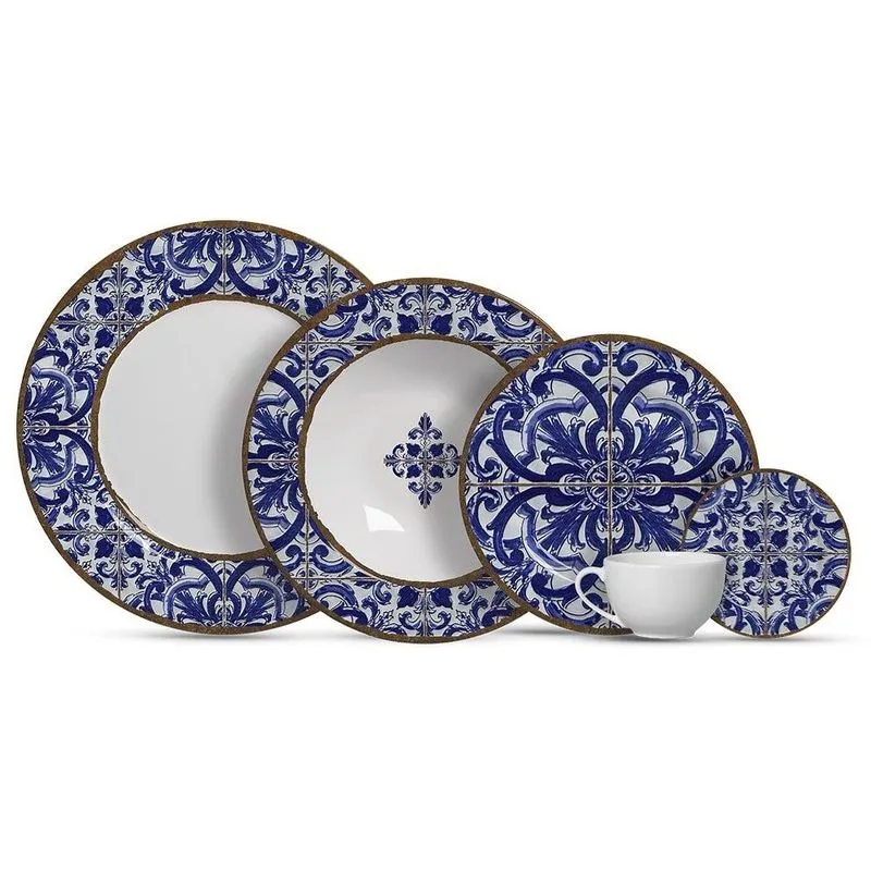 Aparelho de Jantar Cerâmica 20 Peças Alleanza Coimbra Azul Resistente