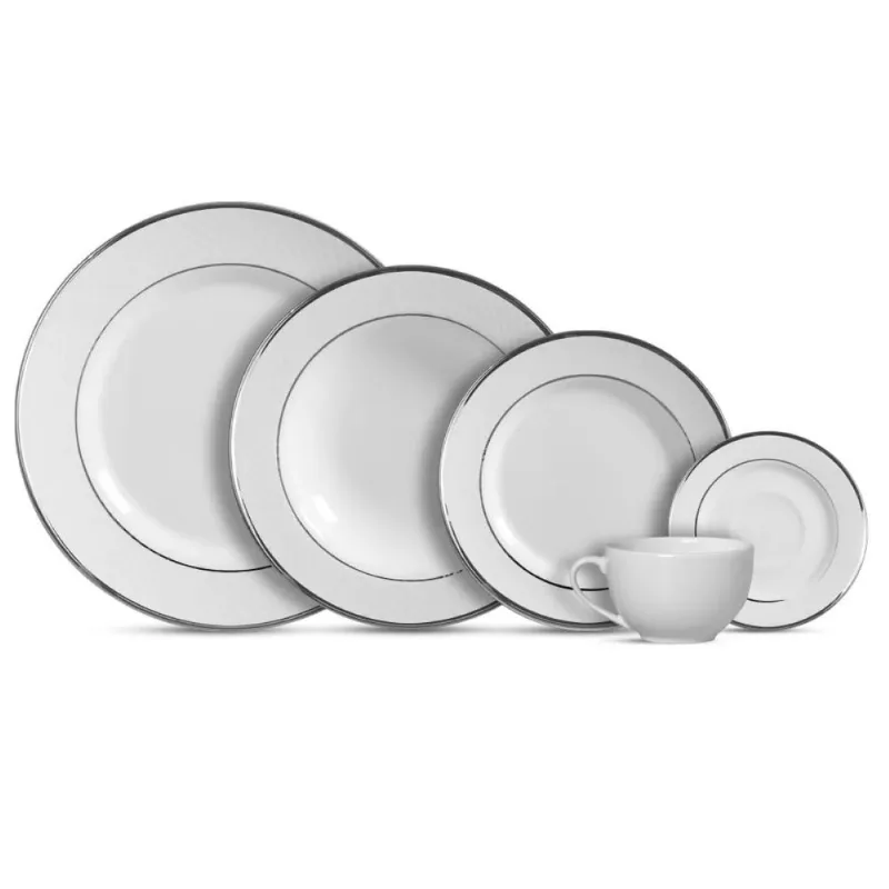 Aparelho de Jantar Branco com Filete Prata (20 Peças)