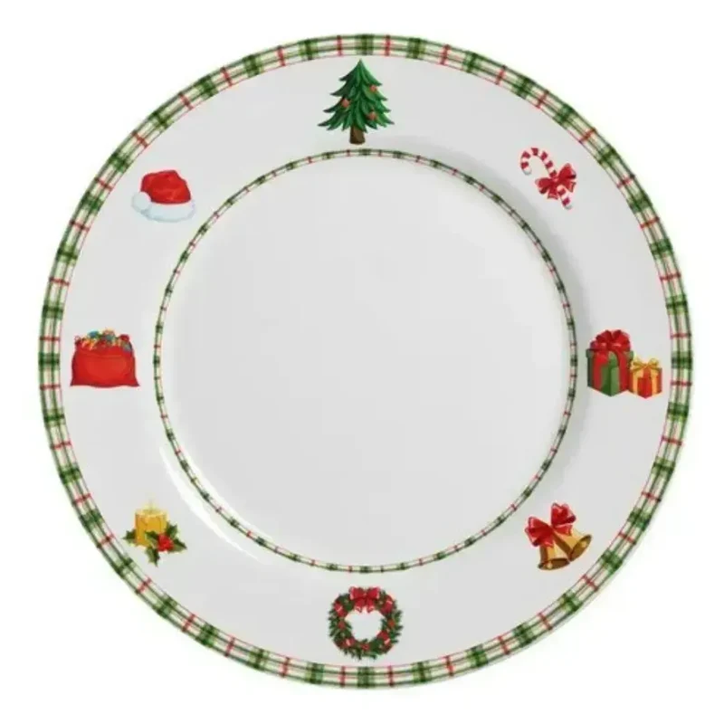 Jogo 6 Pratos Raso Cerâmica Jingle Bells 29cm Alleanza