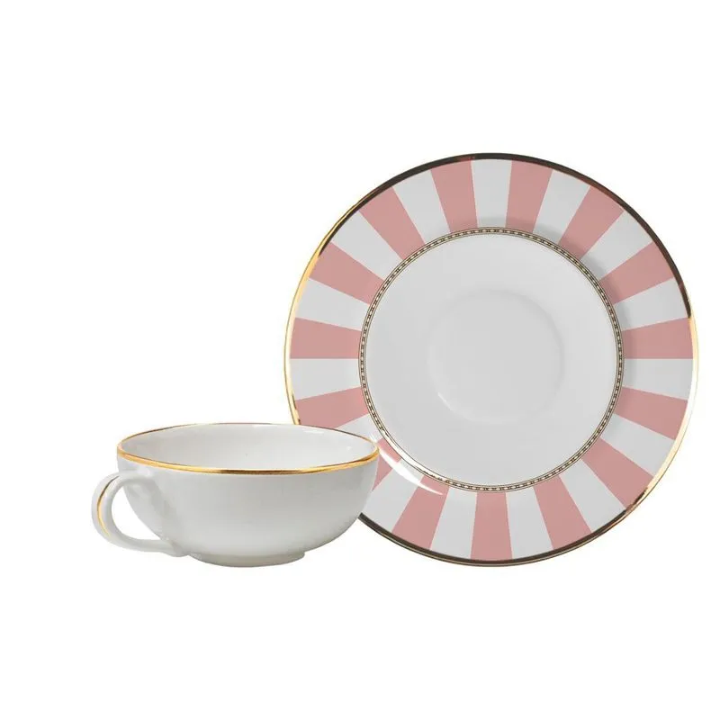 Conjunto De Xícara De Chá + Píres Pink Strip