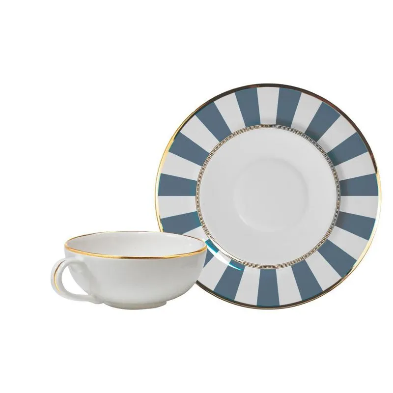 Conjunto De Xícara De Chá + Píres Blue Strip