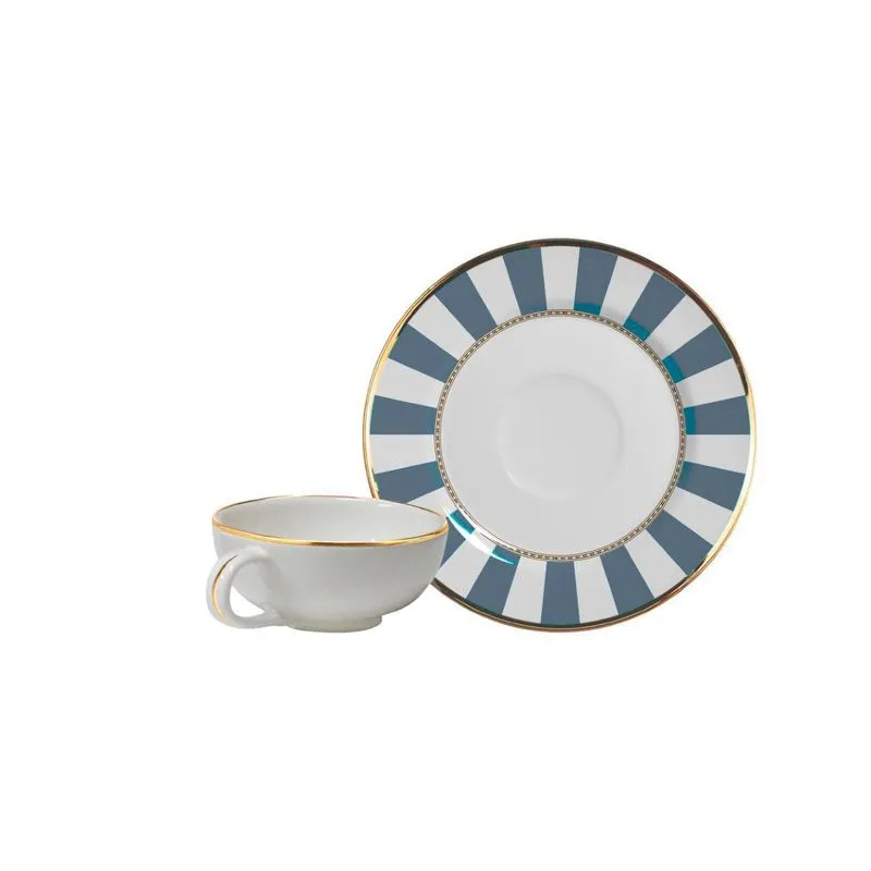 Conjunto De Xícara De Café + Píres Blue Strip