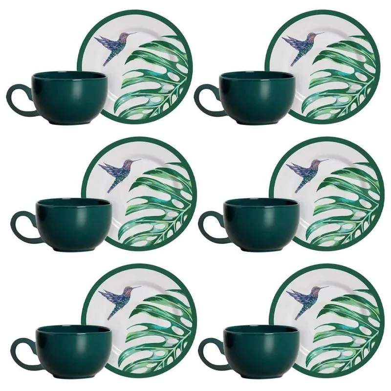 Kit 6 Xícaras Cerâmica Chá Café Pires Costela Adão 85ml
