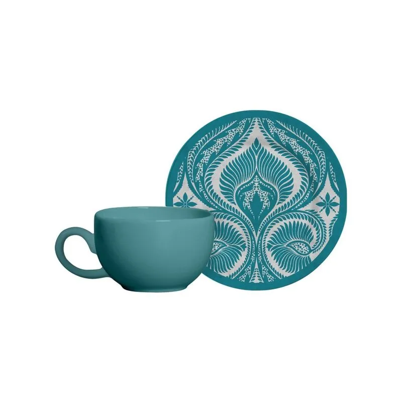 Conjunto Com 6 Xícaras De Café Com Pires Blue Damask 85 Ml