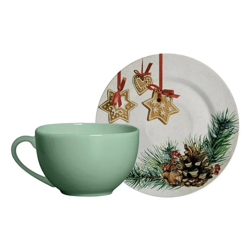 Conjunto 6 Xícara 200ml Com Pires Gingerbread - Natal