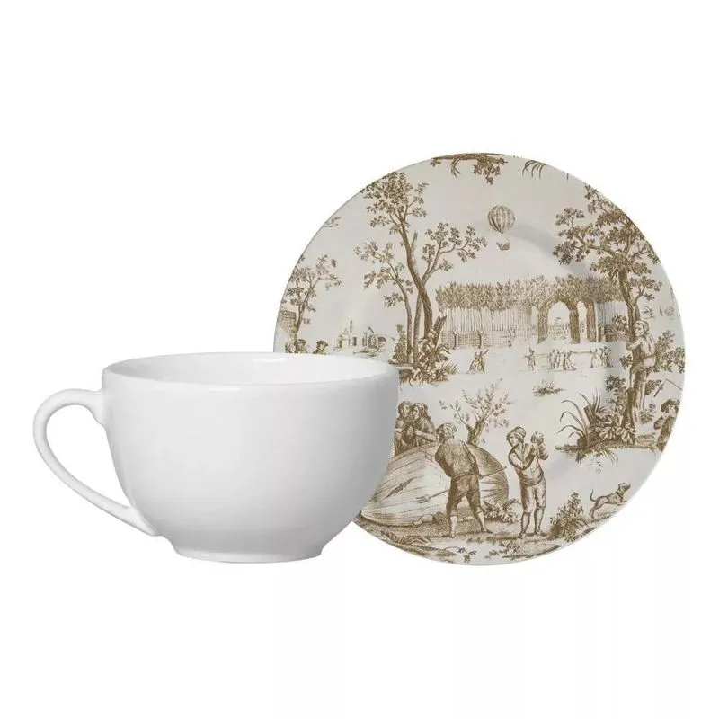 Conj. 6 Xícaras/pires Toile De Jouy | Bege 250ml