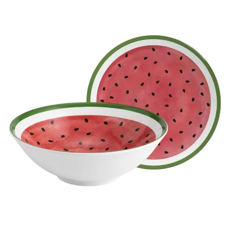 Bowl Tigela Cumbuca De Cerâmica Decorado 300ml Melancia Frutas Tropical Alleanza - Alleanza