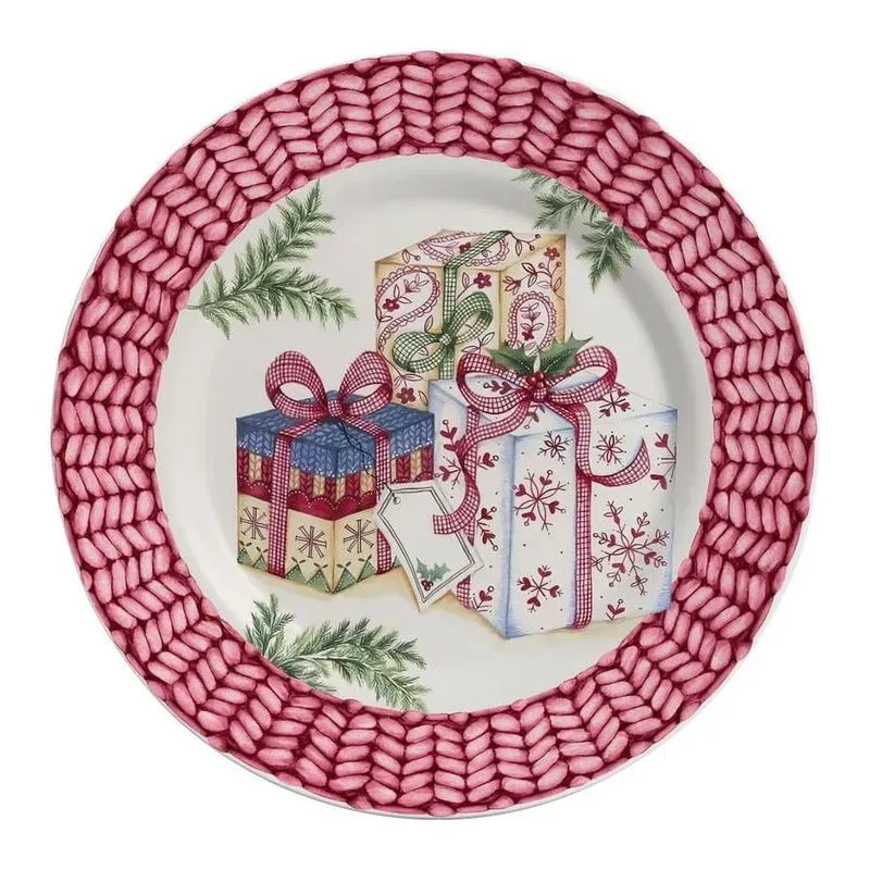 Pratos Fundo Acetinado Gifts Natal Alleanza 6 Unidades